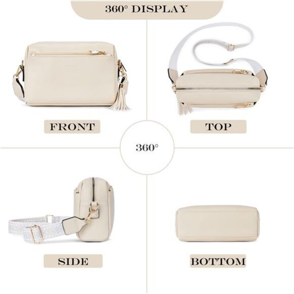 Triple Zip Small Crossbody Bag for women, Beige - Picture 4 of 6